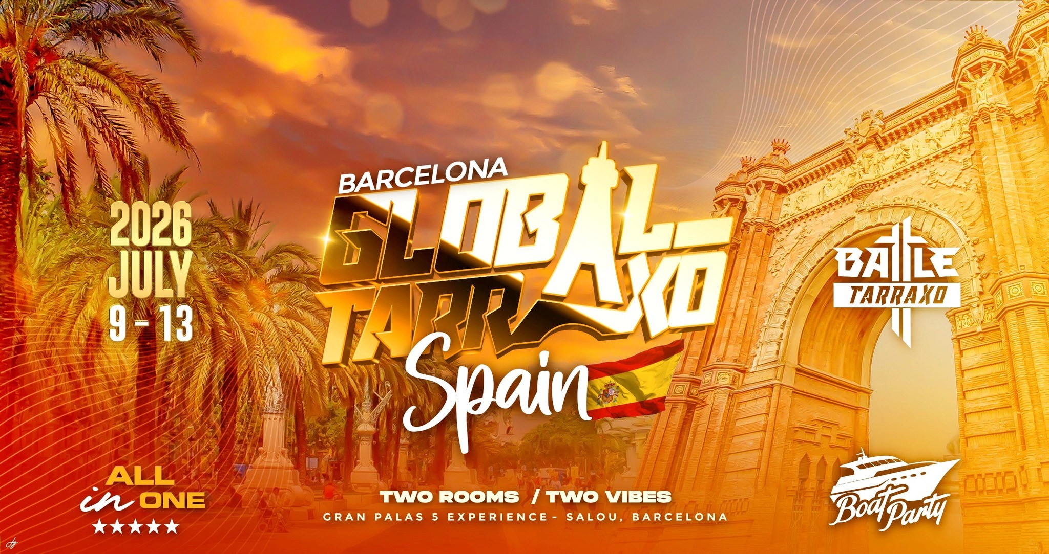 Global Tarraxo Spain, Barcelona 2026 poster, 9 to 13 July 2026